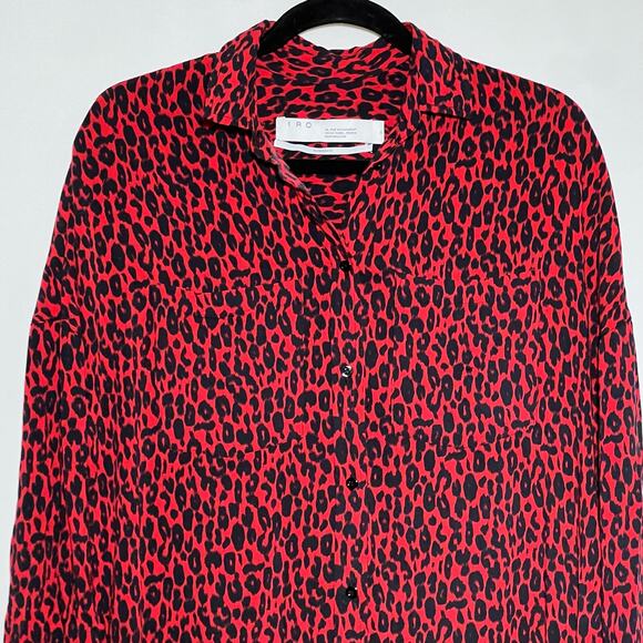 IRO Long Sleeve Button Front Side Slit Leopard Pirae Dress Red Womens Size 34 - Picture 6 of 16